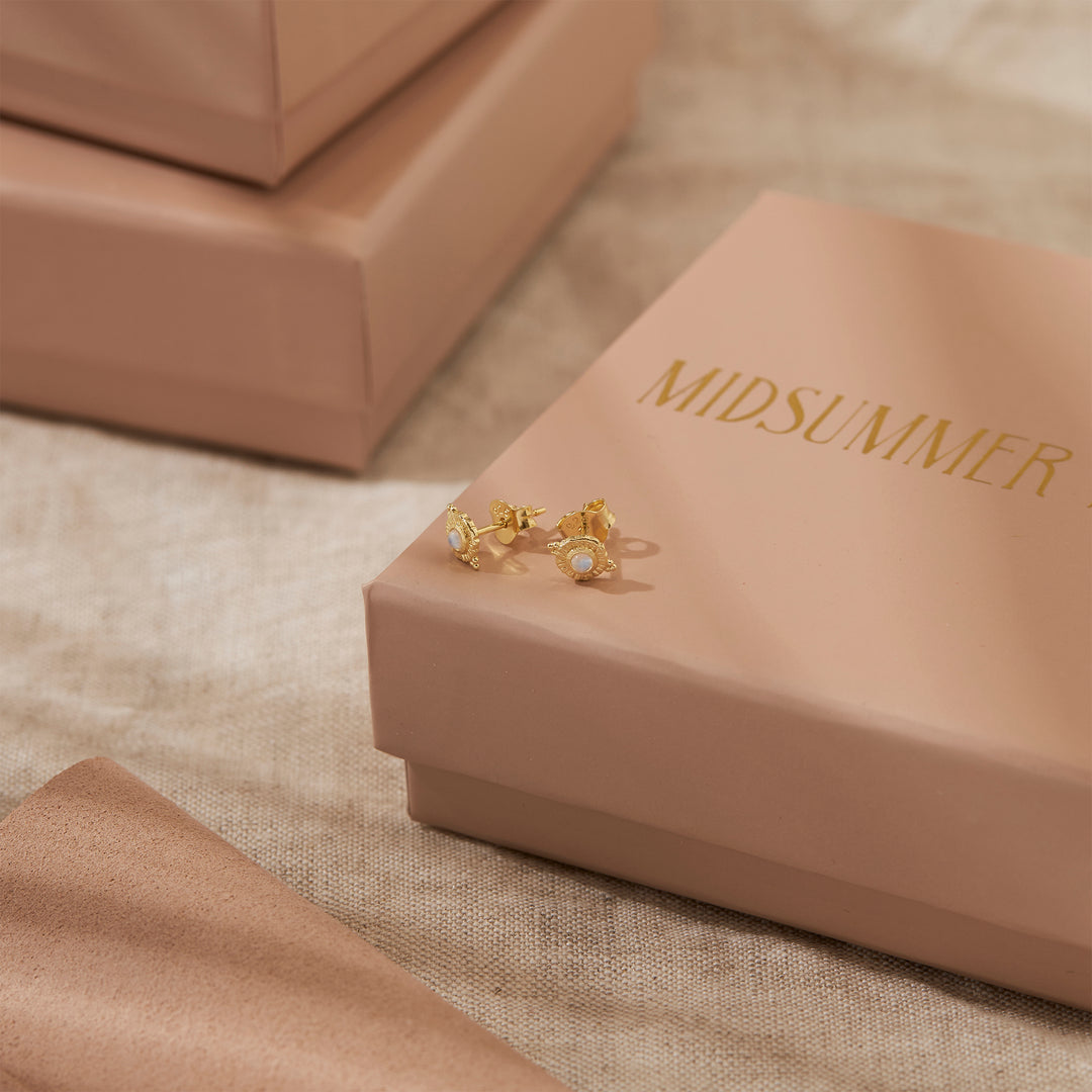 Veya Moonstone Studs Gold