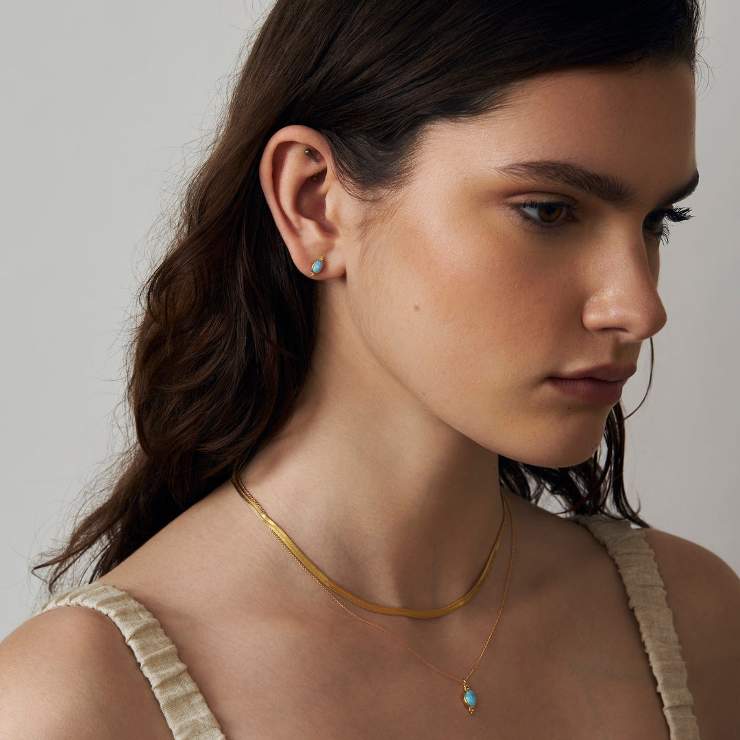 Moon Song Azure Opal Studs Gold