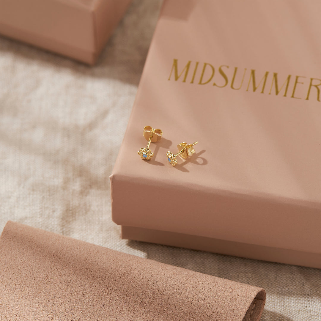 Dainty Blossom Azure Opal Studs Gold