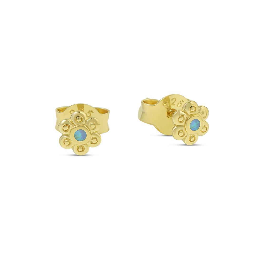 Dainty Blossom Azure Opal Studs Gold
