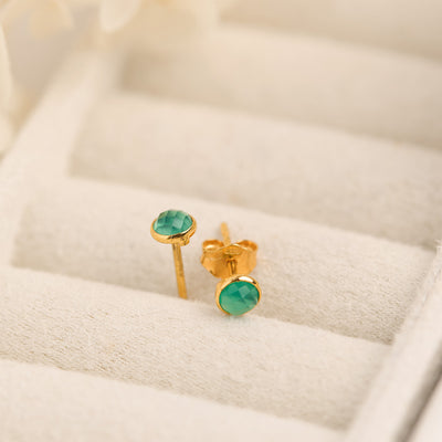 Dainty Round Green Onyx Gold Studs