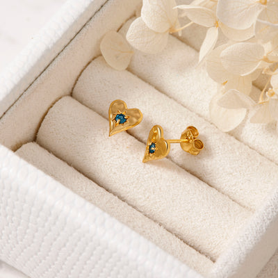 Love Heart London Blue Studs Gold