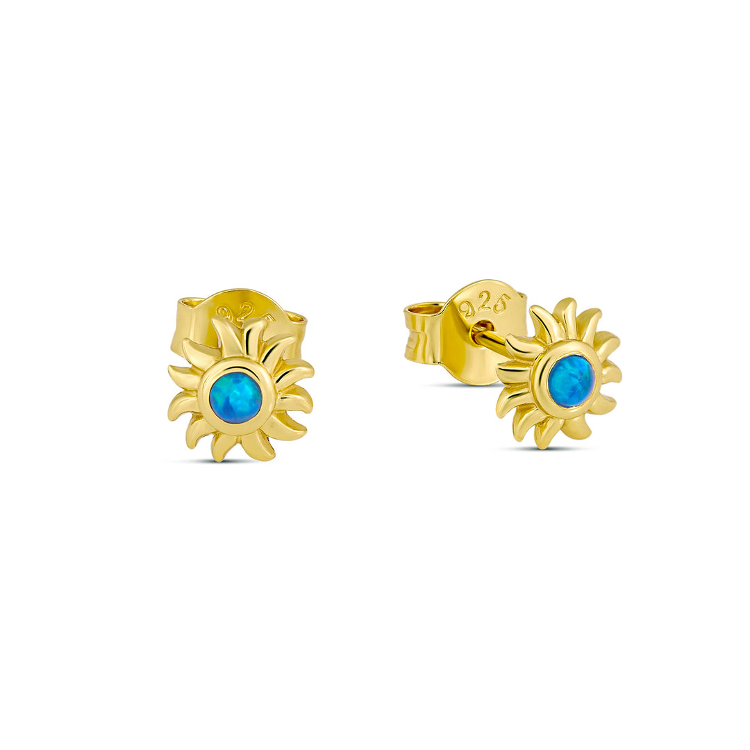 Sunshine Blue Opal Gold Studs