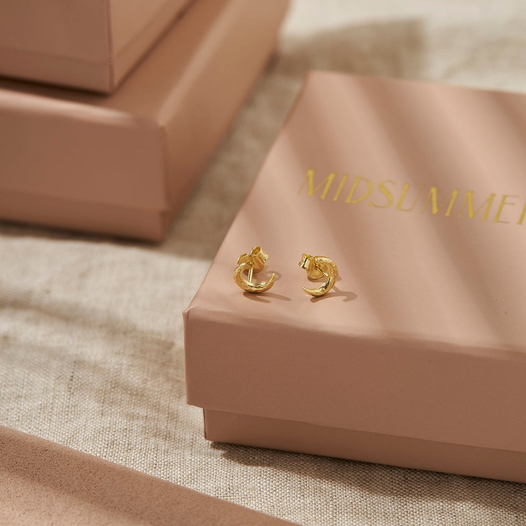 Textured Crescent Studs Gold