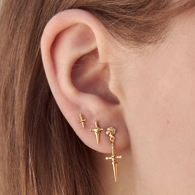 Tiny Dagger Studs Gold