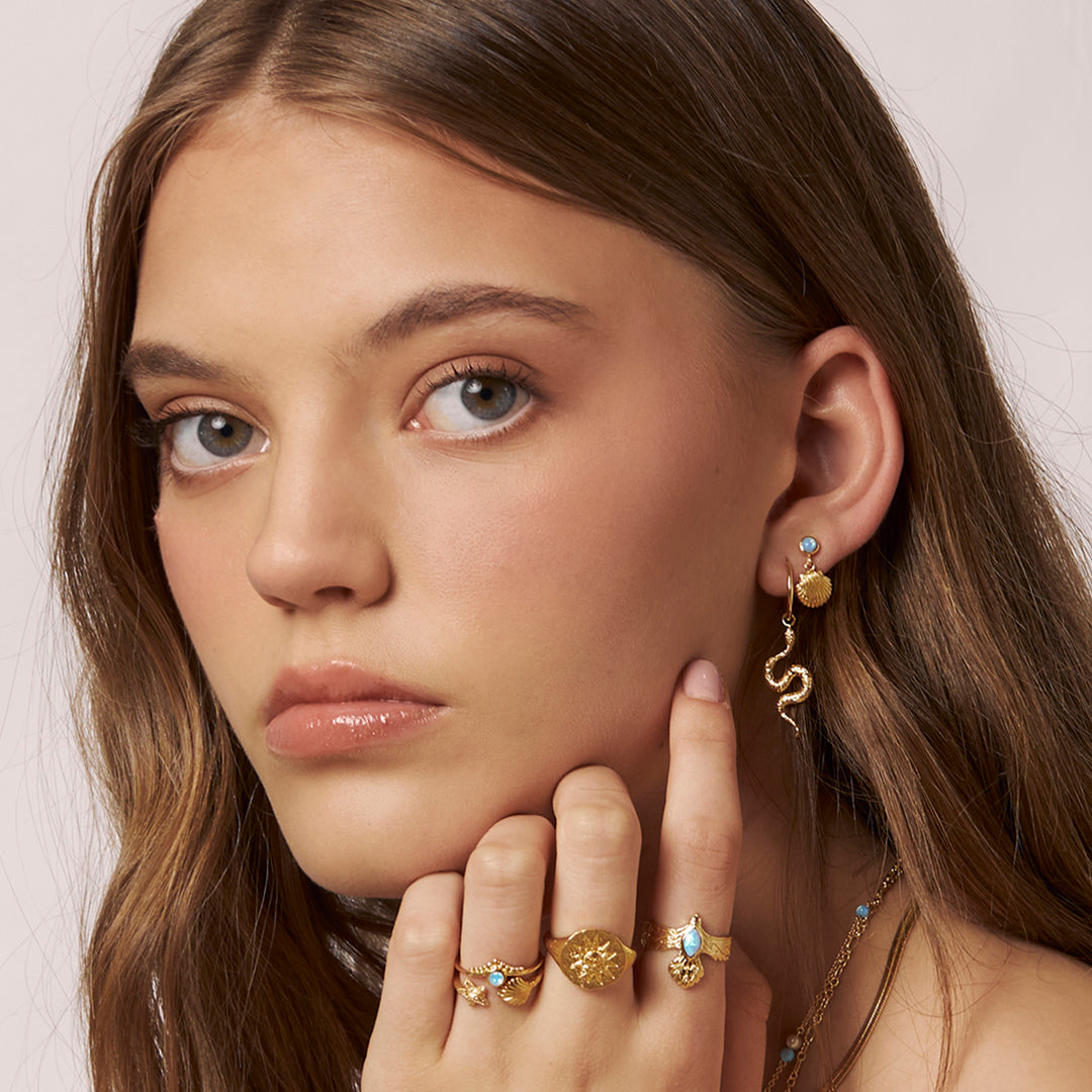 Seashell Azure Opal Studs Gold