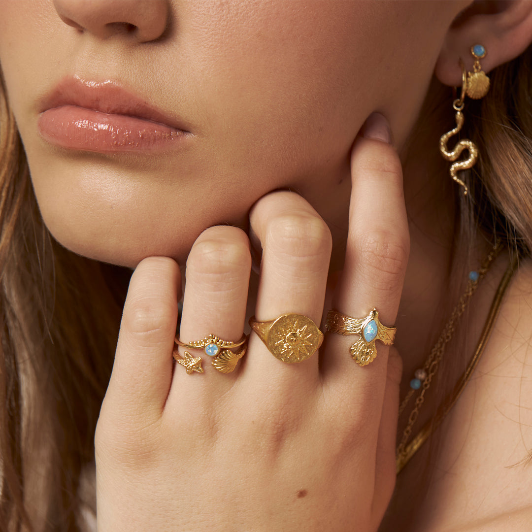 Eagle Spirit Azure Opal Ring Gold