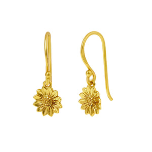 Tiny Delicate Sunflower Earrings Gold