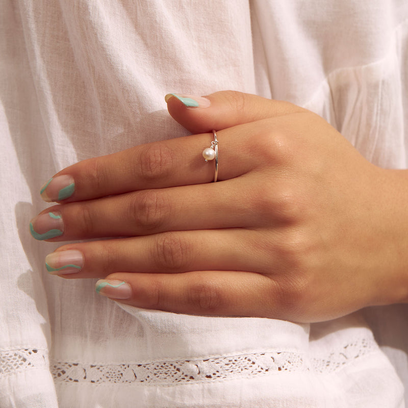 Delicate Pearl Charm Ring