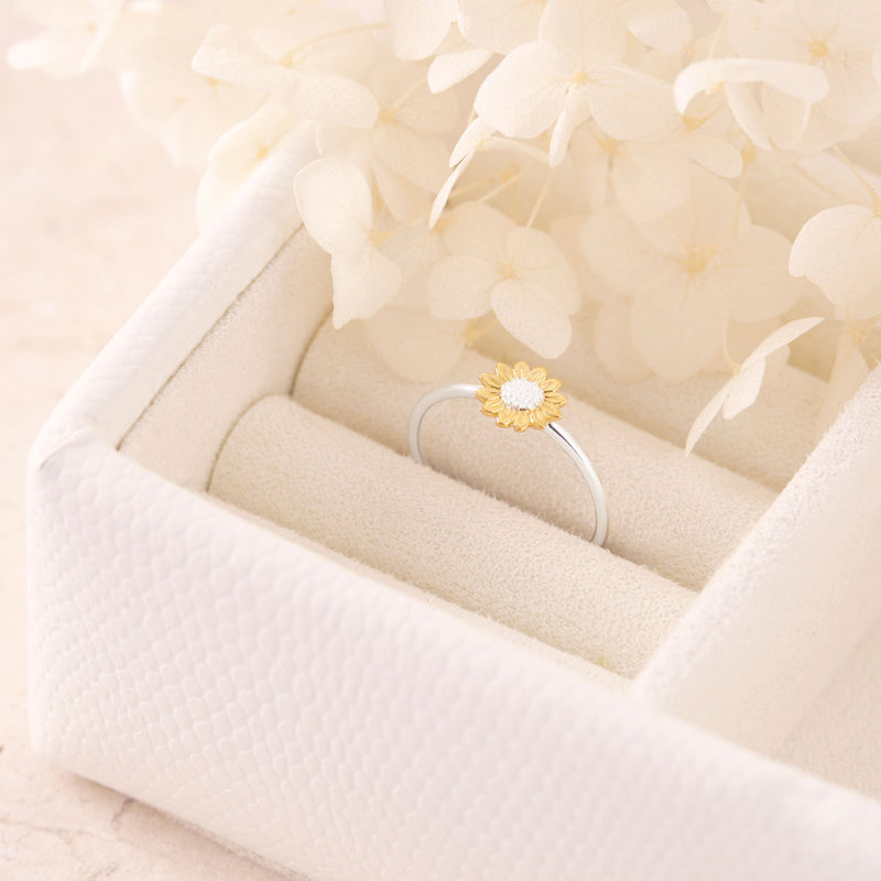 Delicate Sunflower Two Tone Ring