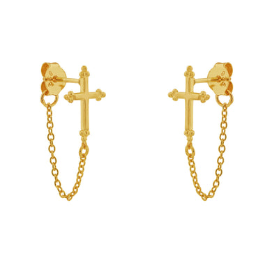 Cross And Chain Studs Gold