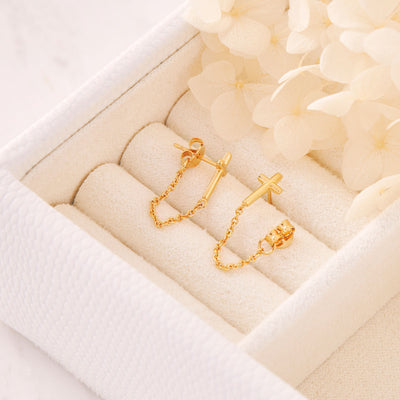 Mercy Cross And Chain Studs Gold