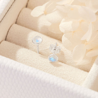 Dainty Round Moonstone Studs