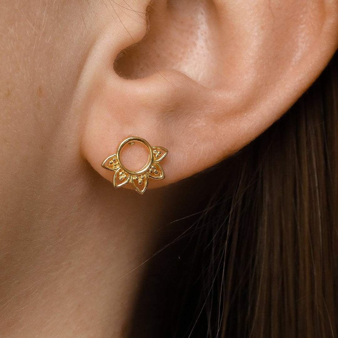 Midsummer Star Earrings Gold Rising Sun Studs