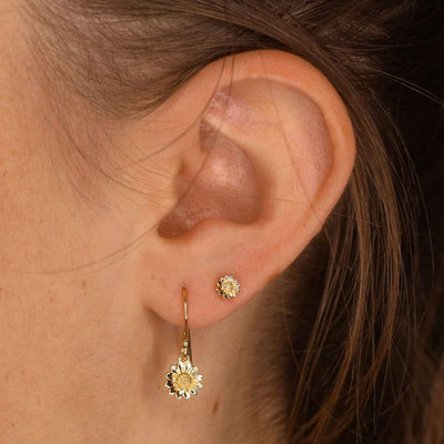 Midsummer Star Earrings Gold Tiny Delicate Sunflower Earrings