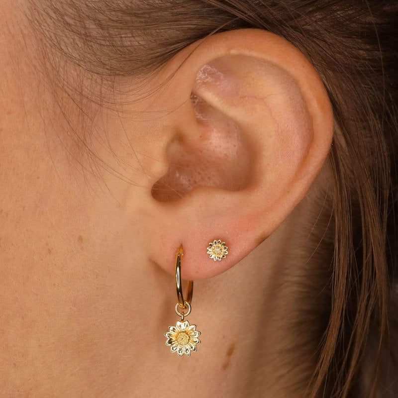 Midsummer Star Earrings Gold Tiny Sunflower Studs